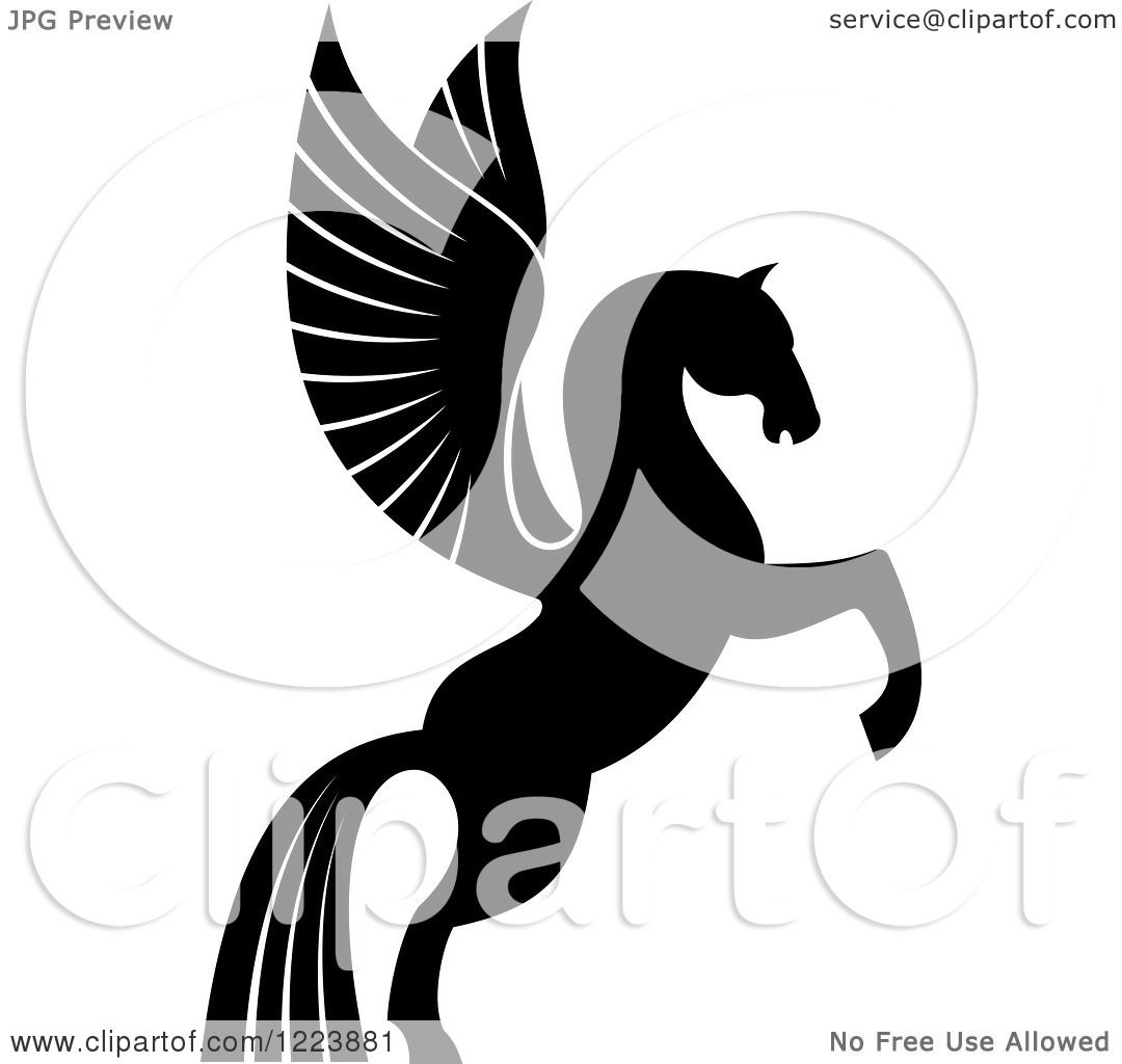 1080x1024 Clipart Of A Black And White Winged Horse Pegasus Rearing