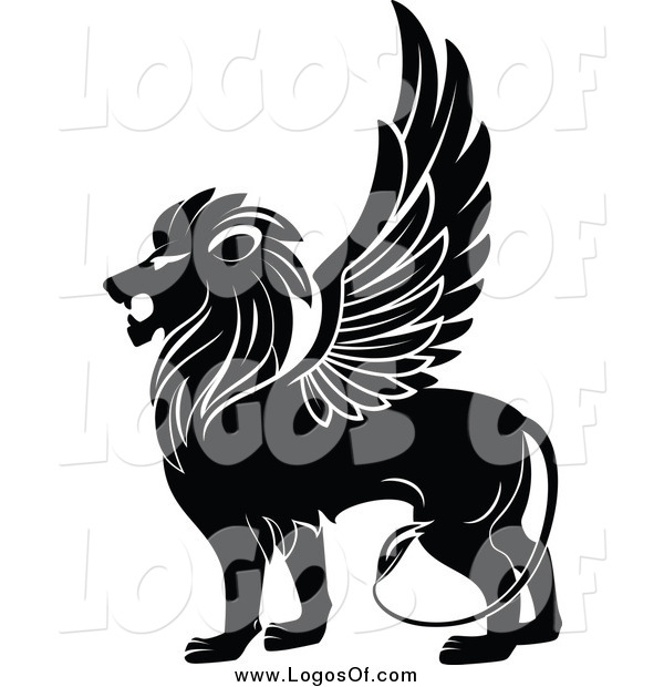 600x620 Vector Clipart Of A Black And White Winged Lion In Profile Logo