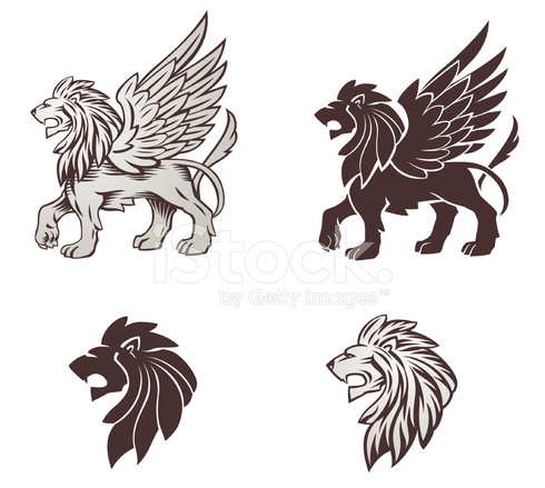 490x439 Winged Lion Illustration Stock Vector
