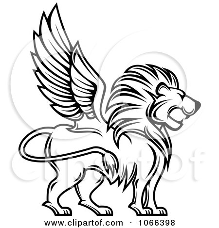 450x470 Clipart Outlined Winged Lion Profile