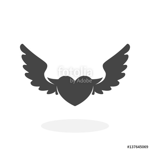 500x500 Heart With Wings Icon Vector Logo On White Background Stock