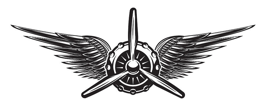 900x362 Monochrome Retro Banner With Propeller And Wings Vector. 
