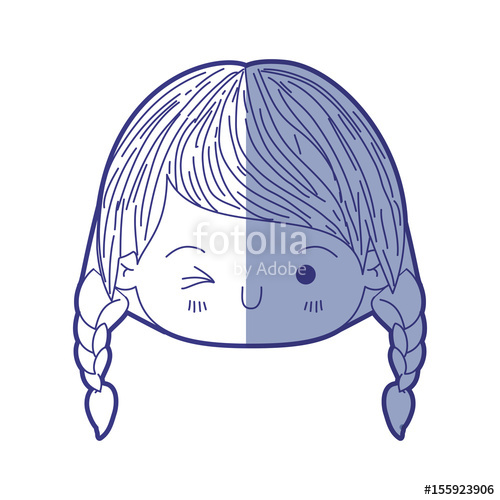 500x500 Blue Shading Silhouette Of Kawaii Head Little Girl With Braided