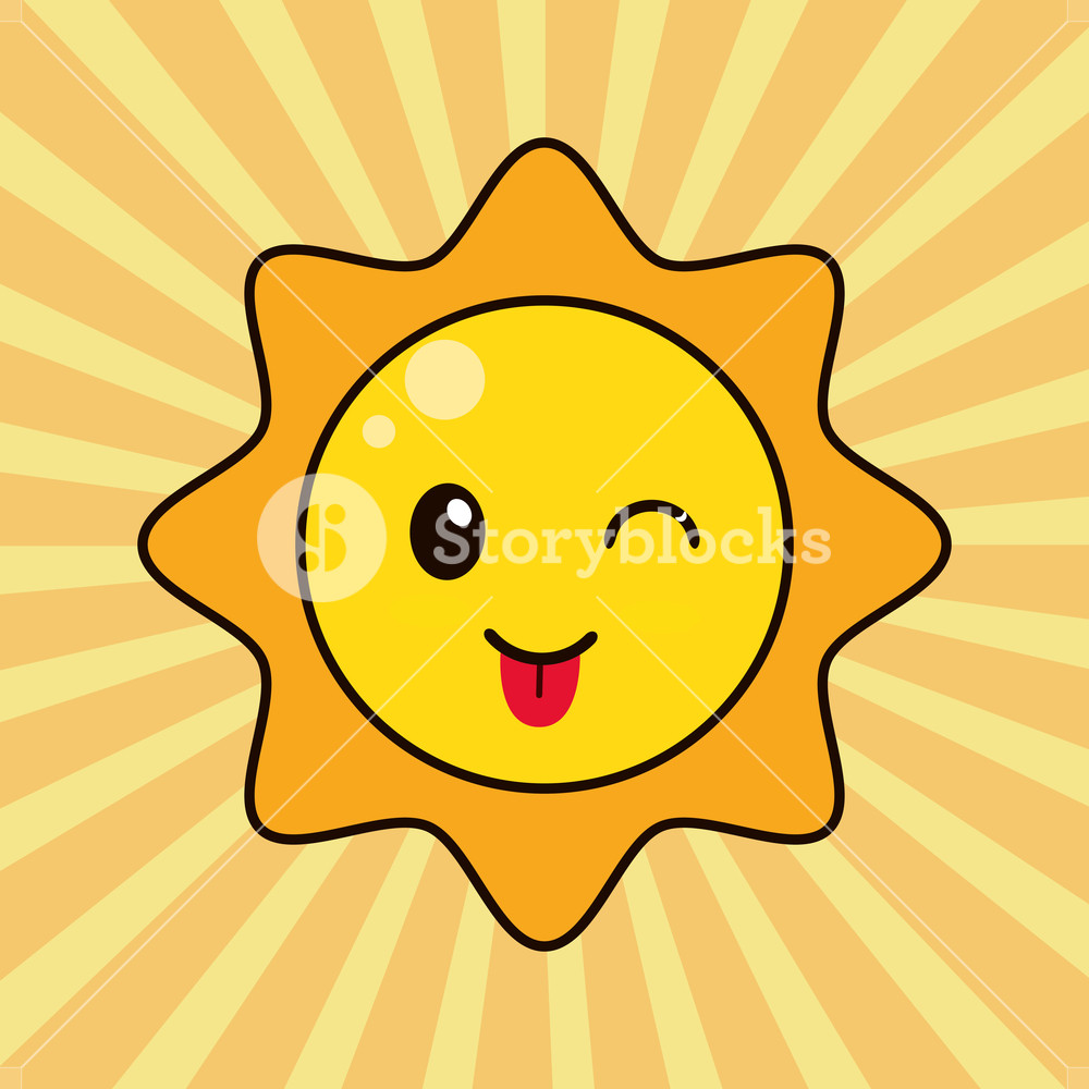 1000x1000 Kawaii Sun Character Wink Vector Illustration Royalty Free