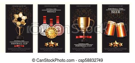 450x211 Football Prize And Medals Vector Realistic Illustration Winner