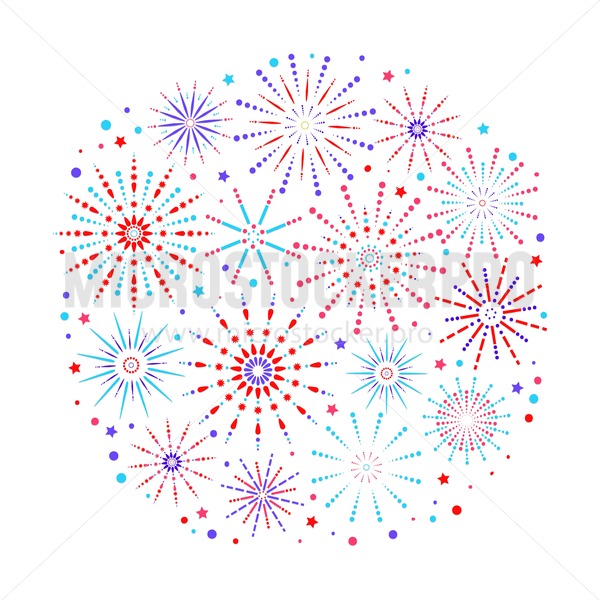 600x600 Fireworks Background In Flat Style Isolated On White Background