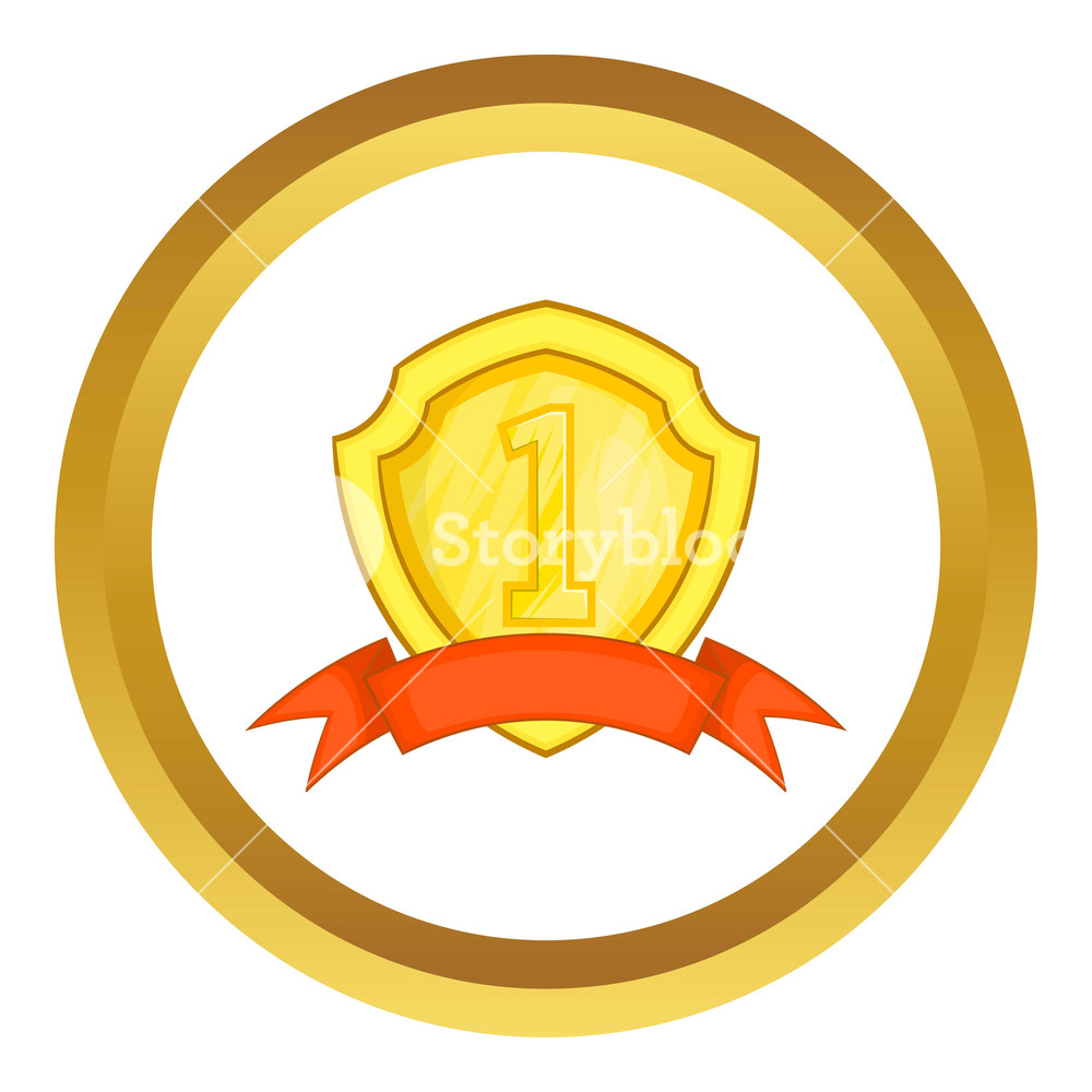 1000x1000 Winner Label With Red Ribbon Vector Icon In Golden Circle, Cartoon