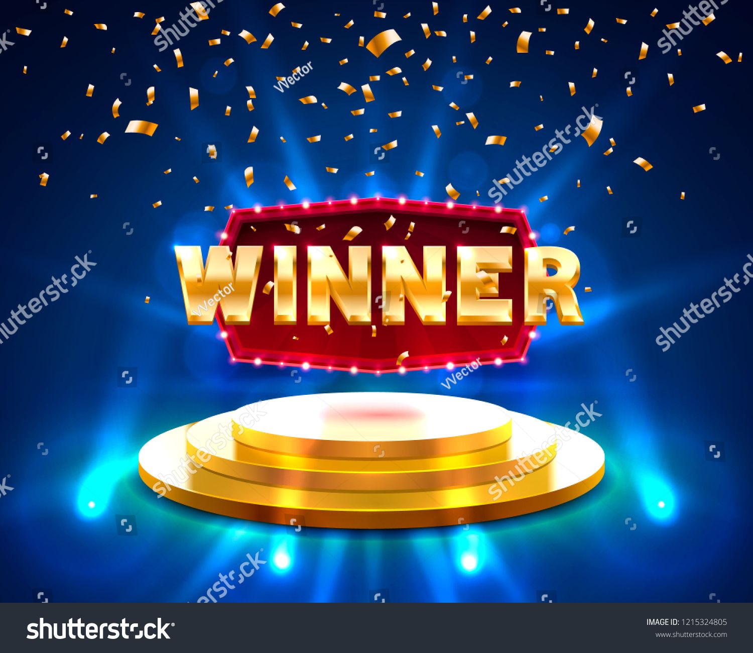 1500x1300 Winner Frame Label, Falling Ribbons Winner Vector Illustration