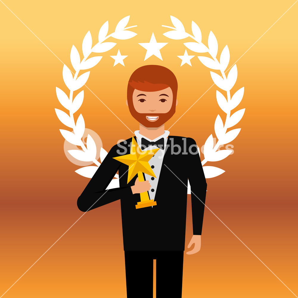 1000x1000 Movie Awards Man Smiling Holding Star Prize Winner Vector