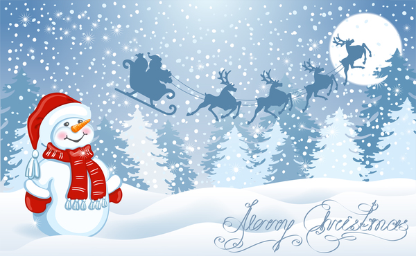 600x370 Snowman With Christmas Winter Background Vector Free Download