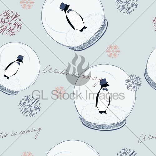 500x500 Winter Is Coming Penguin In Ball Seamless Pattern Vector Gl