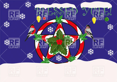 500x350 Yule Or Winter Solstice Greeting Card With Two Bullfinches