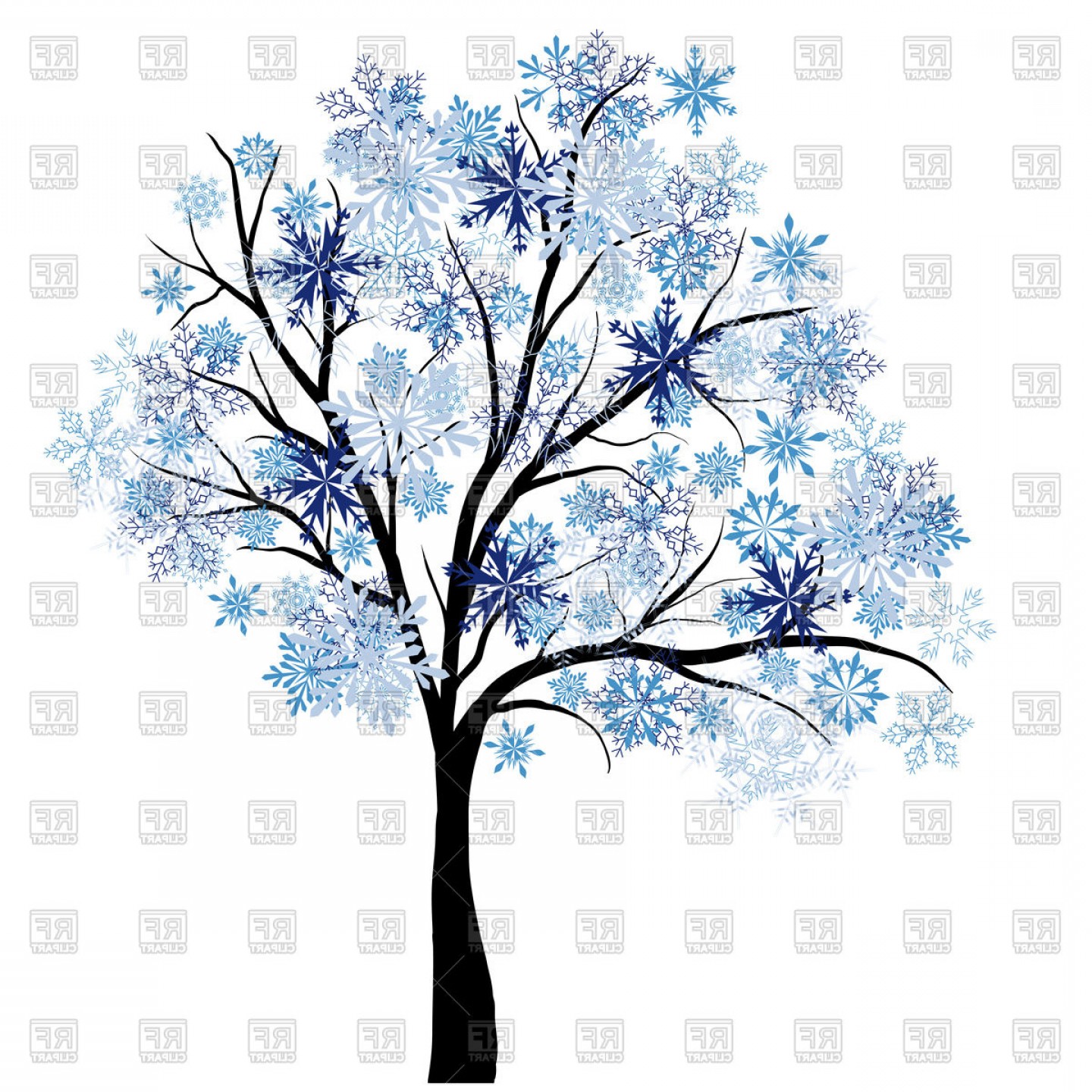 Beautiful Winter Tree With Snowflakes Leaves Vector Clipart 1440x1440 Beautiful Winter Tree With Snowflakes Leaves Vector Clipart