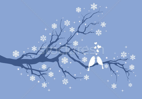 Christmas Birds On Winter Tree, Vector Vector Illustration 600x420 Christmas Birds On Winter Tree, Vector Vector Illustration