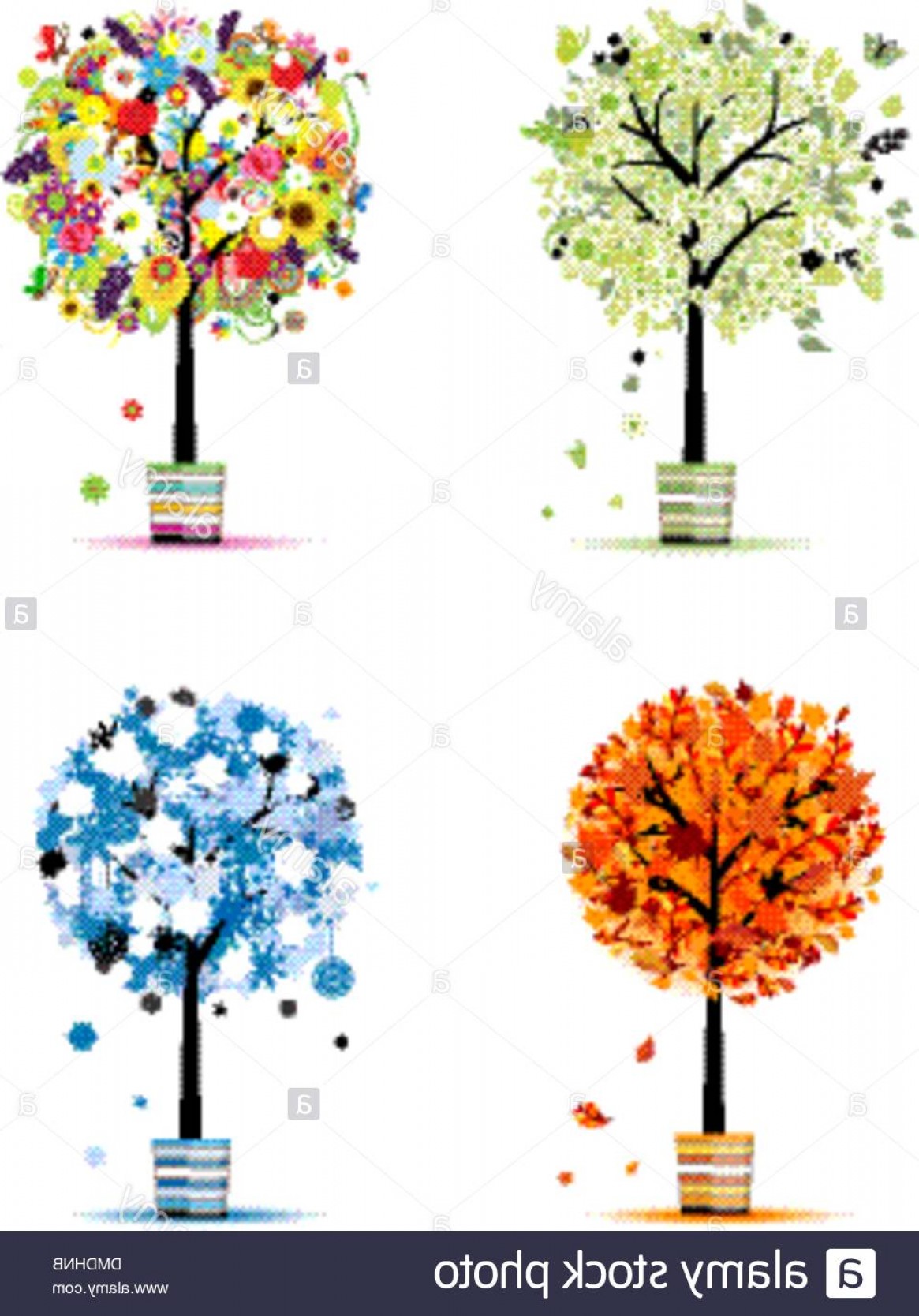 Four Seasons Spring Summer Autumn Winter Art Trees In Pots 1165x1668 Four Seasons Spring Summer Autumn Winter Art Trees In Pots