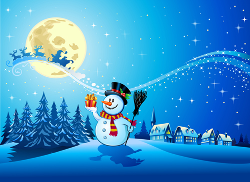 500x365 Beautiful Christmas Night Winter Vector Background Free Download