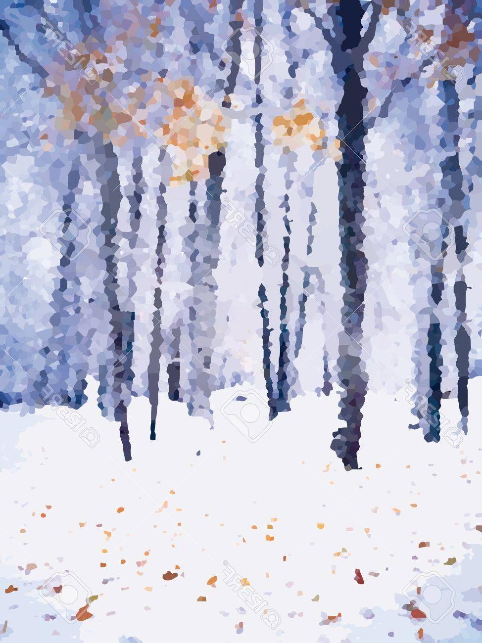 974x1300 Best Hd Abstract Painting Birch Trees Winter Vector Pictures