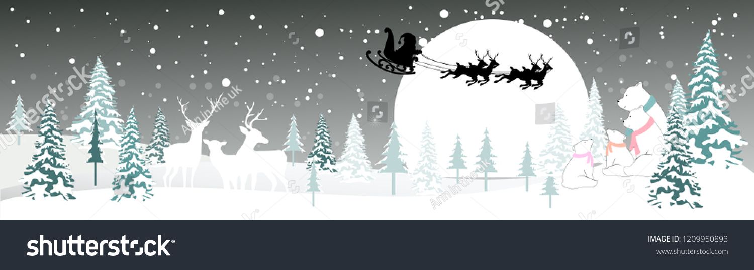 1500x538 Winter Wonderland,vector Illustration Of Santa Sleigh Flying Over
