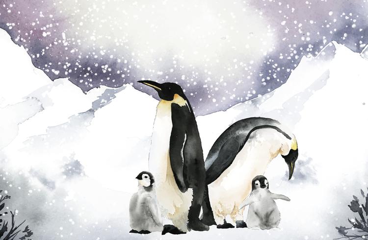 750x490 Penguins In A Winter Wonderland Watercolor Vector