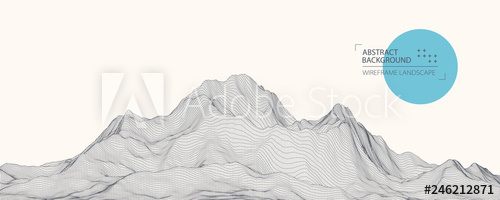 500x200 Wireframe Landscape Background Futuristic Vector Illustration