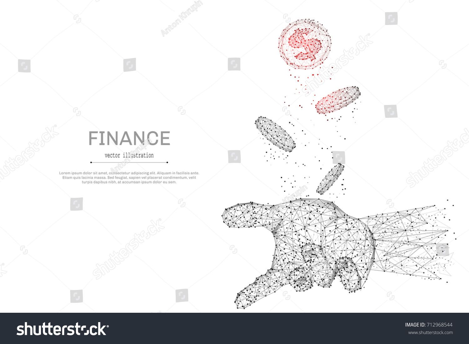 1500x1101 Abstract Polygonal Hand Tosses Coins Isolated On White Background