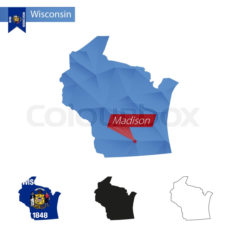 800x800 State Of Wisconsin Blue Low Poly Map Stock Vector Colourbox