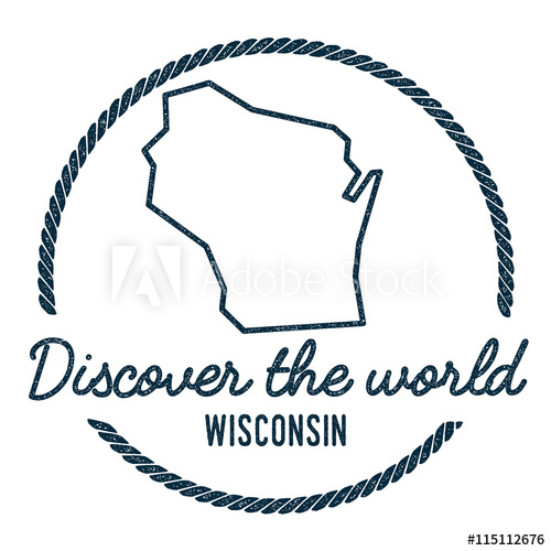 500x500 Wisconsin Map Outline Vintage Discover The World Rubber Stamp