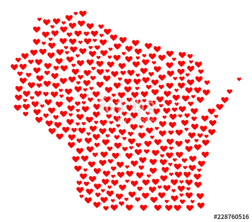500x441 Mosaic Map Of Wisconsin State Formed With Red Love Hearts Vector