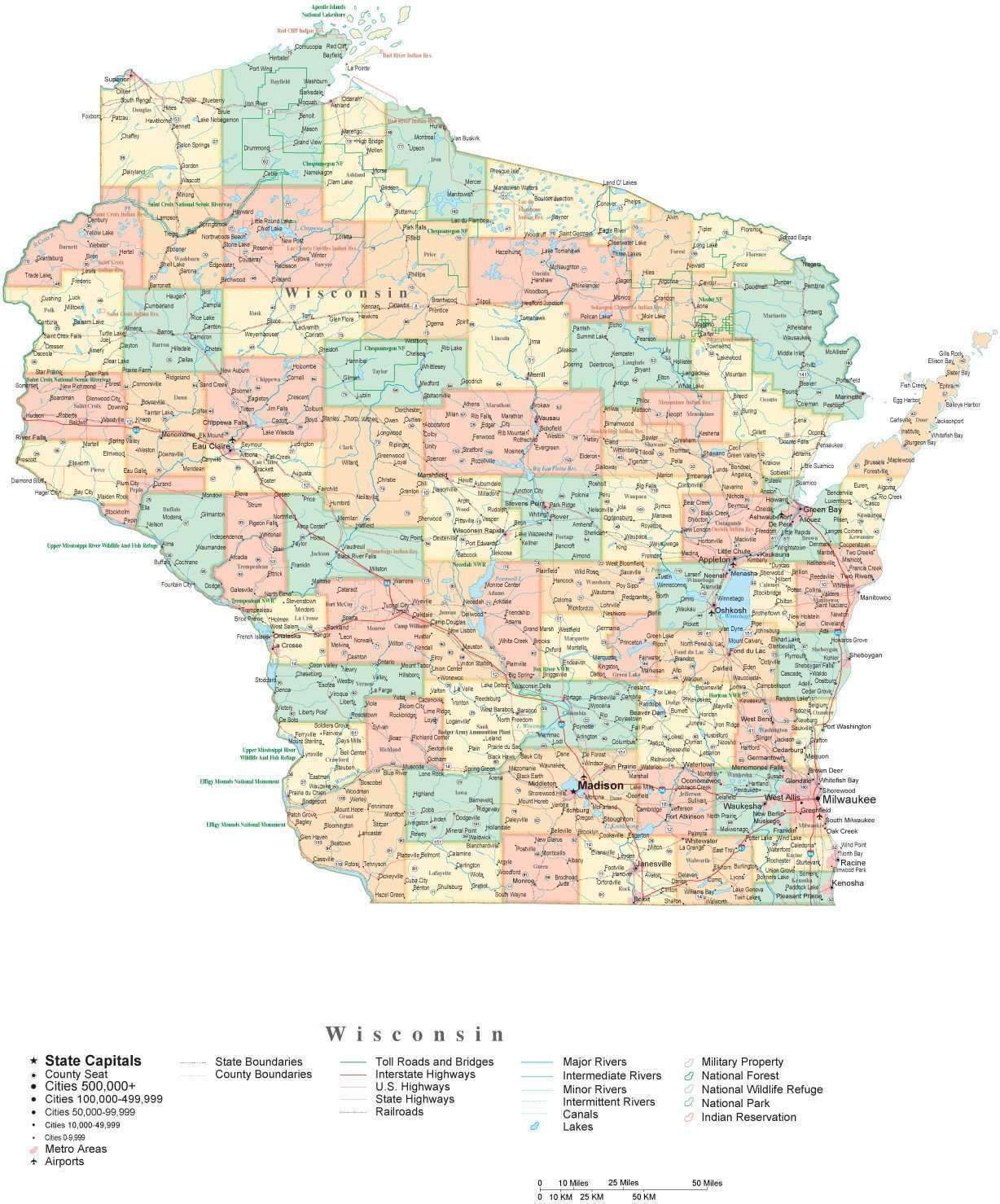 1228x1479 State Map Of Wisconsin In Adobe Illustrator Vector Format