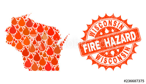 500x290 Fire Hazard Collage Of Map Of Wisconsin State Burning And Corroded