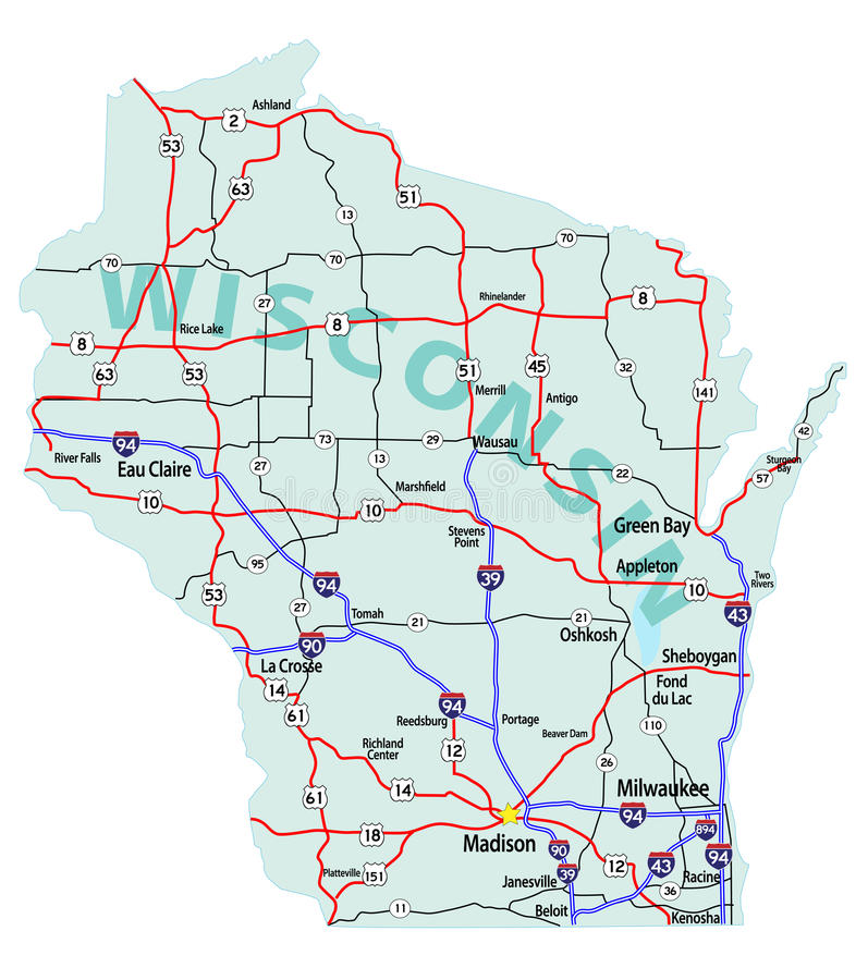 797x900 Wisconsin State Interstate Map Stock Vector Illustration Site