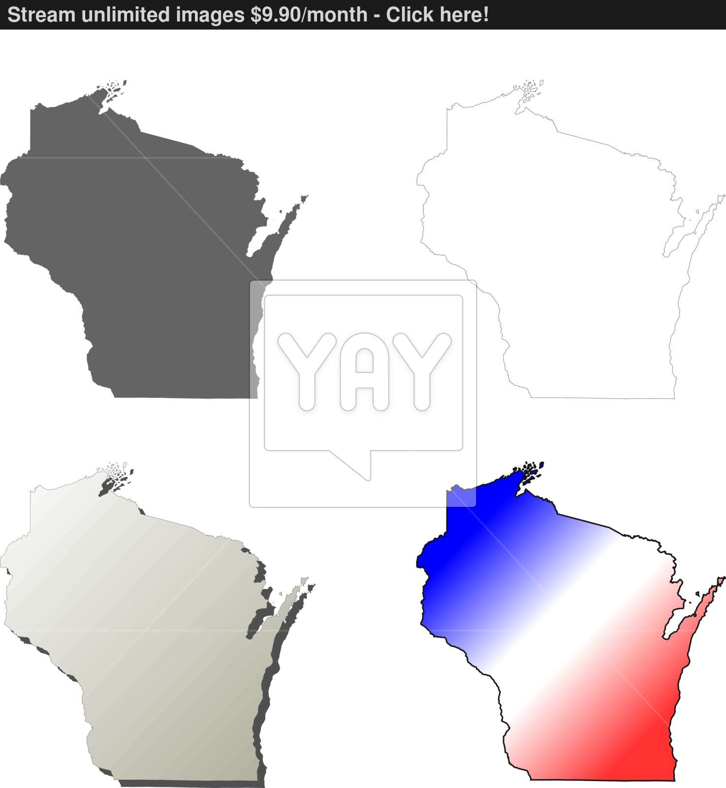 1475x1600 Wisconsin Outline Map Set Vector