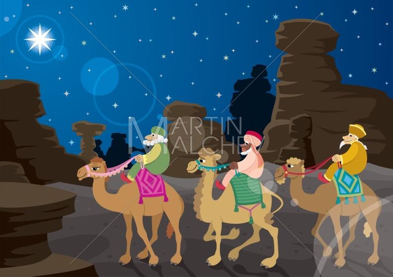 794x561 Three Wise Men Vector Cartoon Illustration Magi Three Etsy