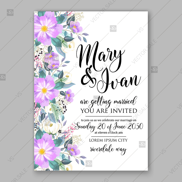 600x600 Wisteria Lavender Sakura Color Violet Peony Wedding Invitation