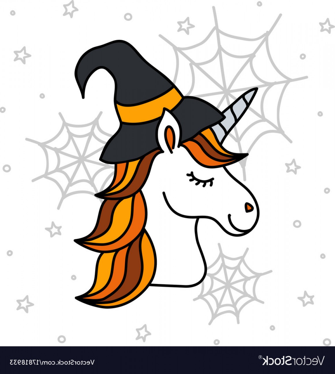 1161x1296 Cute Halloween Unicorn Portrait With Witch Hat Vector Geekchicpro