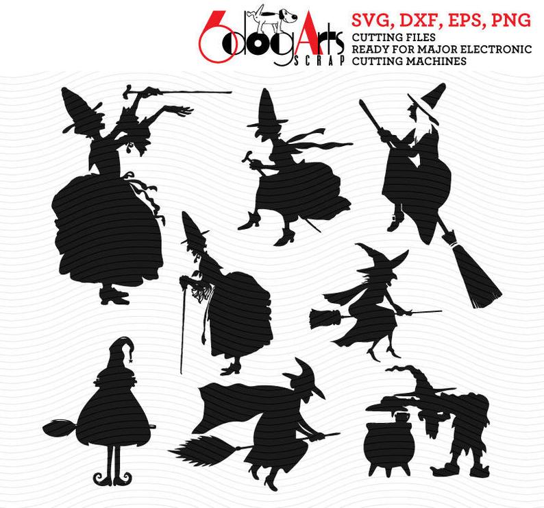794x741 Halloween Witch Silhouettes Vector Digital Dxf Etsy