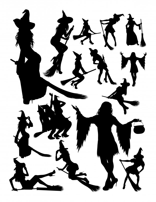 626x810 Halloween Witch Silhouette Vector Premium Download