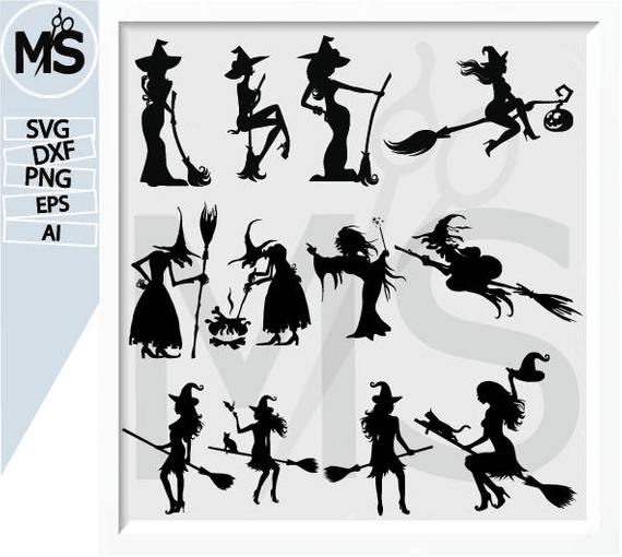 570x510 % Off Witch Halloween Witch Silhouettes Etsy