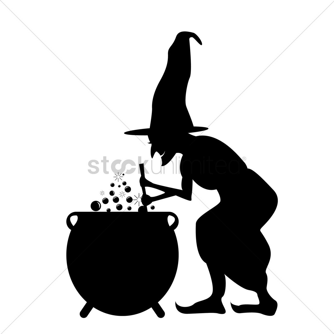 1300x1300 Witch Boiling Potion In Cauldron Silhouette Vector Graphic