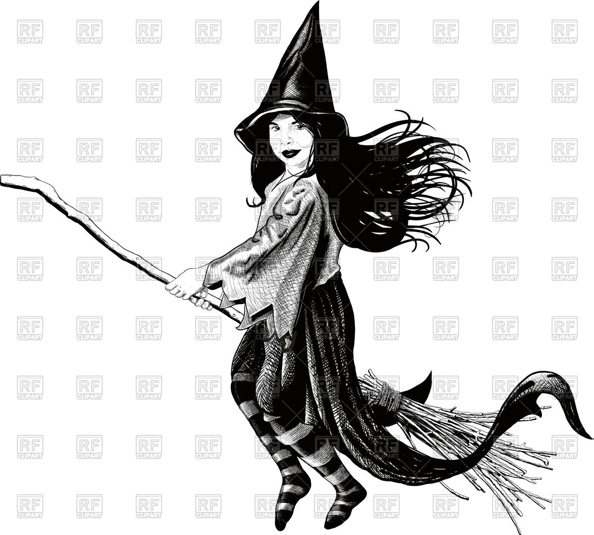1200x1082 Little Witch Flying On Her Broom Develop Her Dress And Hair Vector