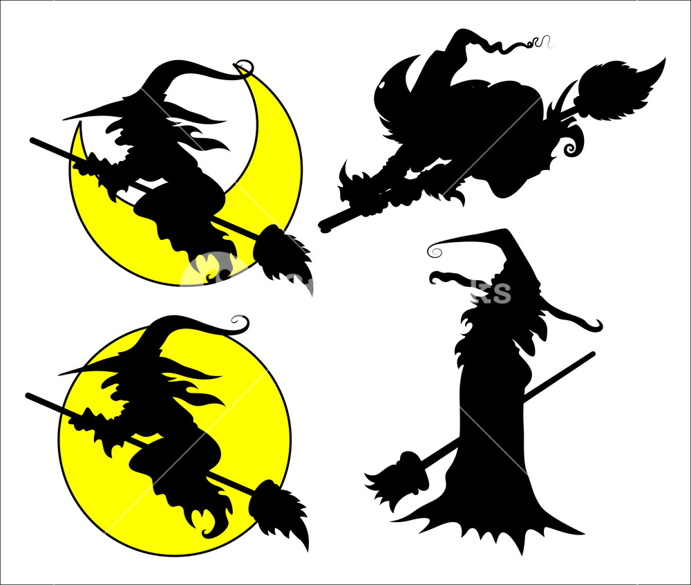 1000x846 Set Of Halloween Witch Vector Silhouettes Royalty Free Stock Image