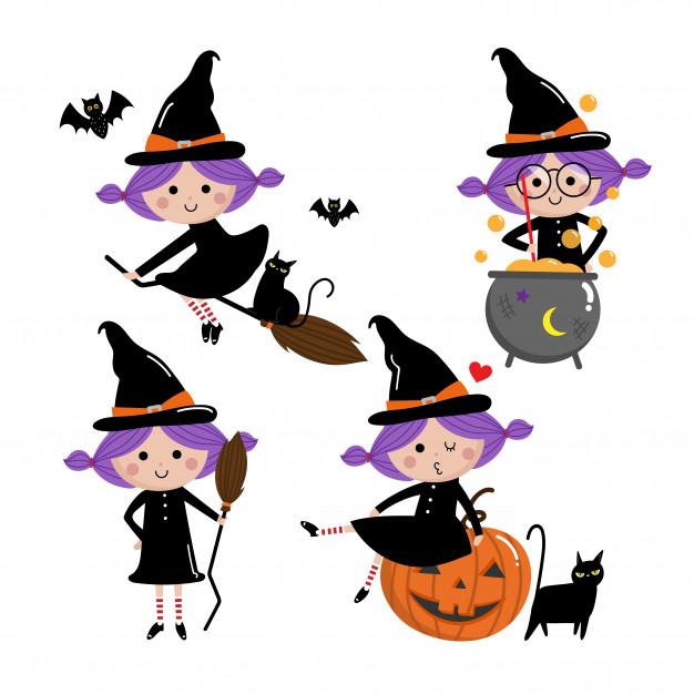 626x626 Cute Witch Vector Set Vector Premium Download
