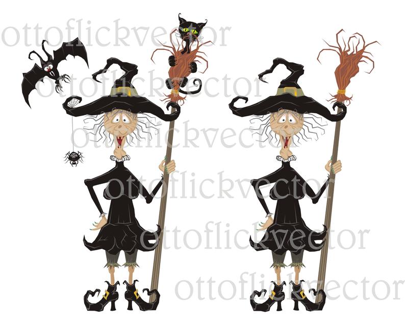 794x638 Halloween Witch Vector Clipart Vector Black Cat Bat Spider Etsy