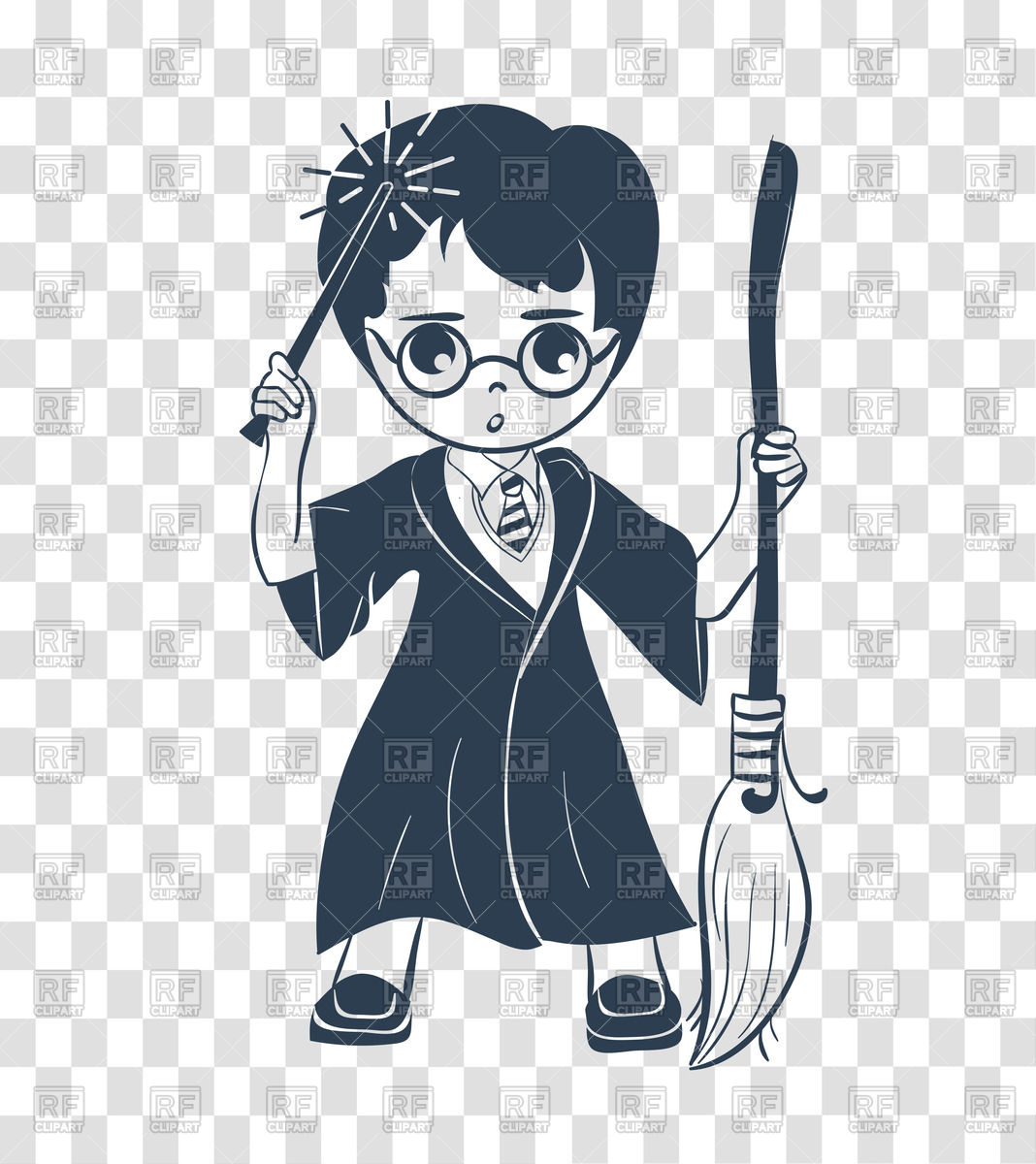 1068x1200 Wizard Boy With Magic Wand And Broom Vector Image Of People