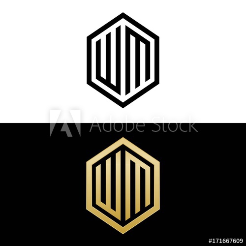 500x500 Initial Letters Logo Wm Black And Gold Monogram Hexagon Shape
