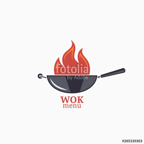 500x500 Frying Pan Design Menu Wok With Fire Flame Stock Image