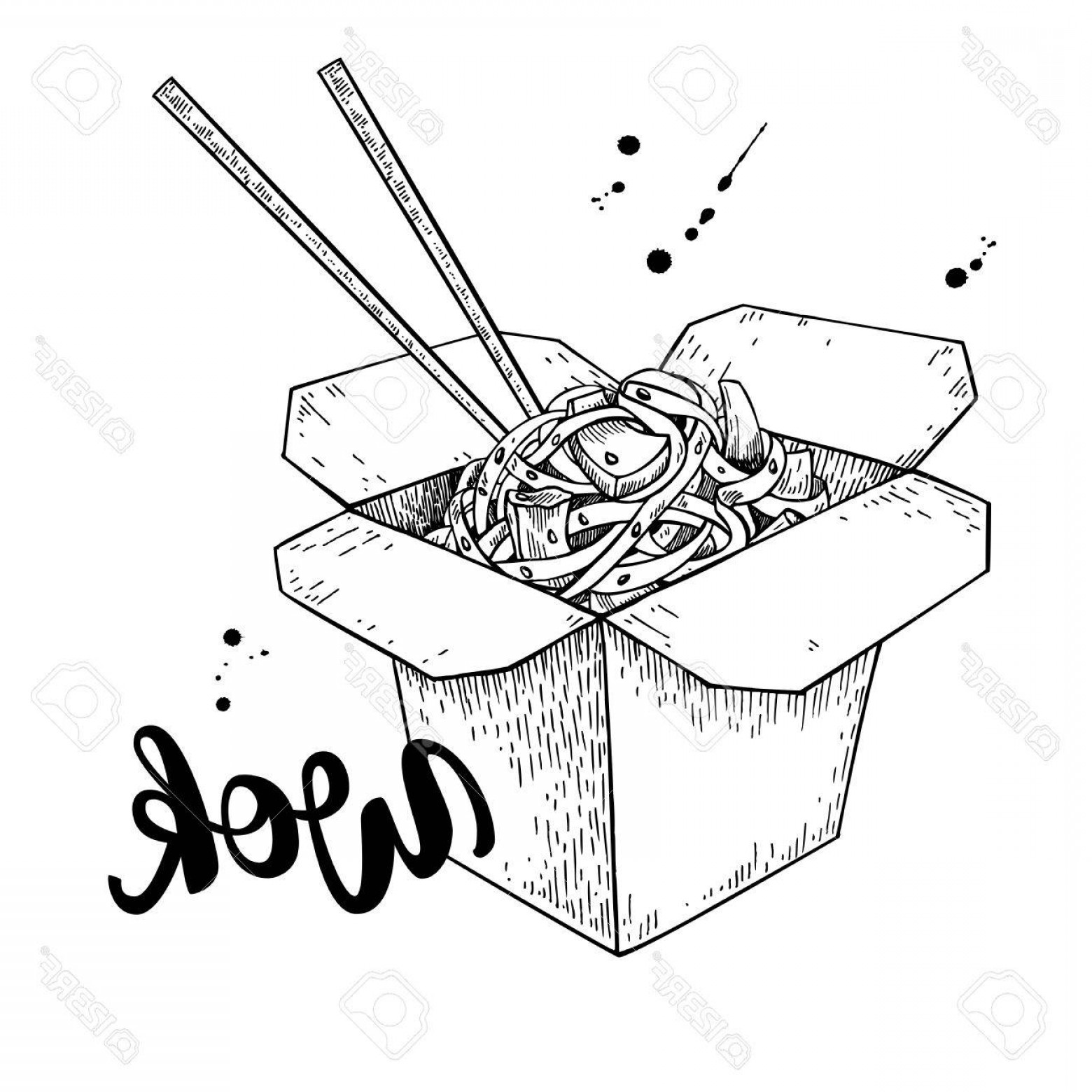 1560x1560 Photostock Vector Wok Vector Drawing With Lettering Isolated