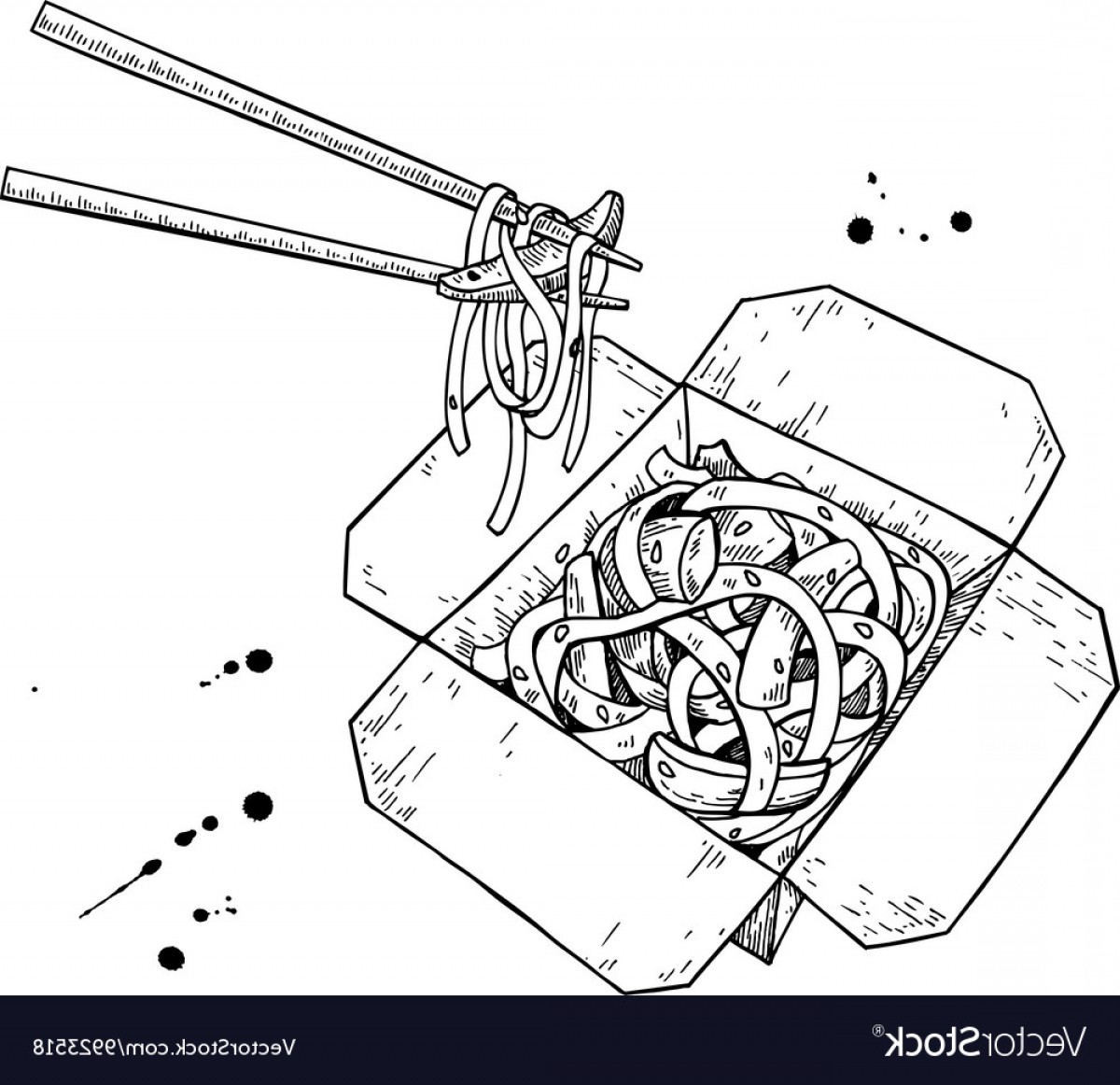 1200x1162 Wok Drawing Isolated Chinese Box And Vector Hoodamathrun