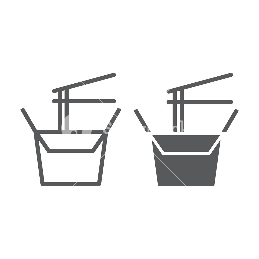 1000x1000 Wok Box Line And Glyph Icon, Chinese And Food, Noodle Sign, Vector