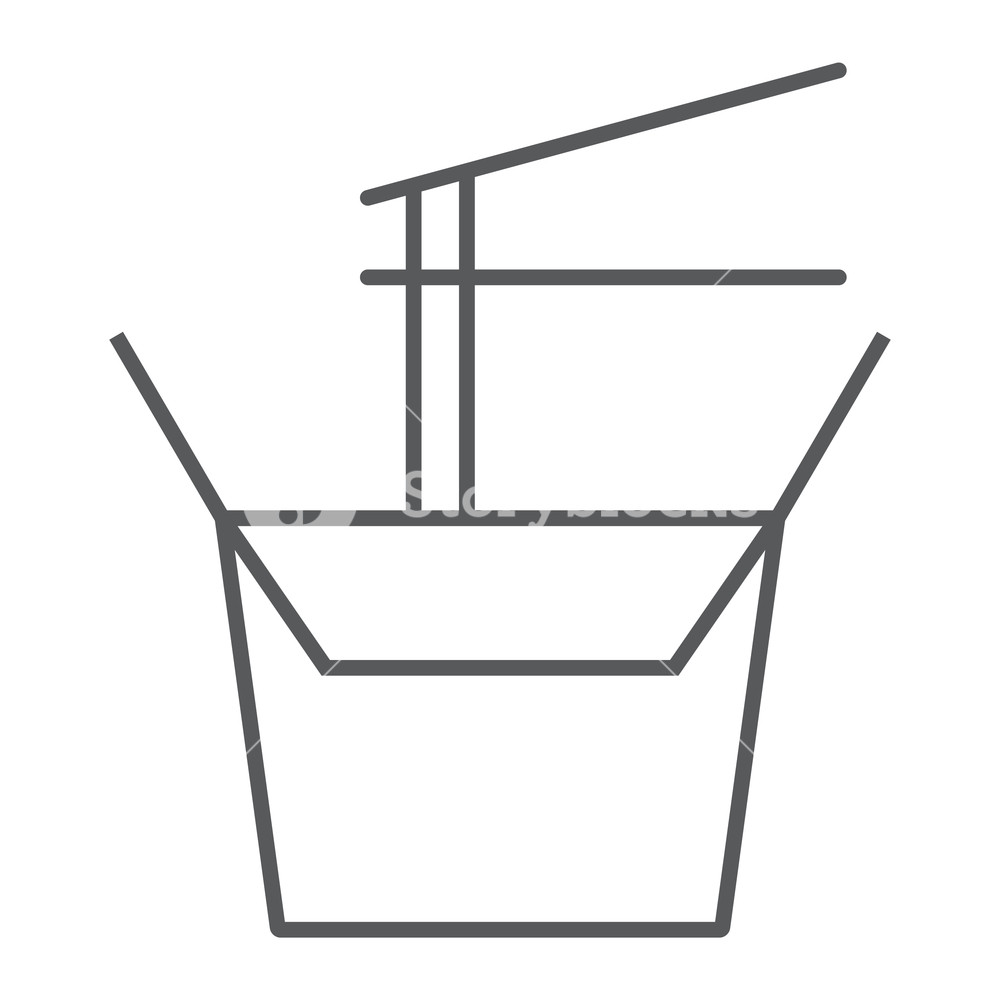 1000x1000 Wok Box Thin Line Icon, Chinese And Food, Noodle Sign, Vector